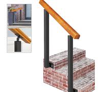 Outdoor Wooden Handrail with 2 Wrought Iron Posts Durable Stair Railing for 13 Steps 1.0m Long 74.9cm High Garden Stair Safety Barrier