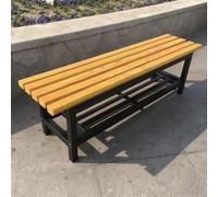 Outdoor Wooden Park Bench with Cast Iron Frame and Storage Classic Garden Seating for Patio and Yard Durable Slatted Design Yellow (150x37x45cm)
