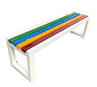 Outdoor Wooden/Plastic Garden Bench Classic Rainbow Color Minimalist Design table Stool for Home & Garden No Backrest 100x40x45cm (White-Wood)