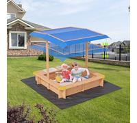 Outdoor Wooden Sandbox with Adjustable Canopy | Convertible Side Buckets | Rain & Sun Protection | Play Station | Includes Non-Woven Liner, for Backyards & Playgrounds