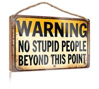 Outdoor Wooden Signs Warning No Stupid People Beyond This Point Boys Bedroom Decor Door Hanging Sign(23X35CM)