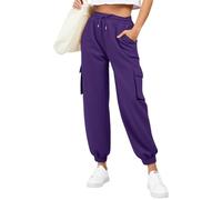 Outdoor Work Cuffed Ankles Trousers Athletic Joggers for Gym and Lounge Women's Thin High Waisted Loose Sweatpants Comfortable Linen Blend Pants with Pockets Casual Sweatpants Purple