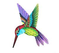 Outdoor wrought iron hummingbird wall art with multicolor finish, designed for garden, patio, porch, or indoor wall display (green)