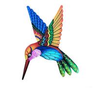 Outdoor wrought iron hummingbird wall art with multicolor finish, designed for garden, patio, porch, or indoor wall display (blue)