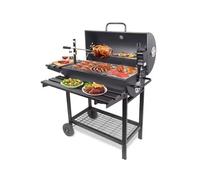 Outdoor XXL Portable Charcoal BBQ Grill Smoker with Wheels & 2 Folding Side Tables, Built-in Thermometer & Adjustable Charcoal Pan, Large Barbecue Grill for Patio, Garden, Backyard & Party Cooking