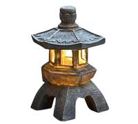 Outdoor Zen Lantern - 6.69x6.69x10.24 1000g Solar Powered Statue, Asian Decor, Pagoda Statue with Flickering Amber LED | Weatherproof Resin Sculpture Light for Illuminating Garden Path and Li