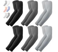 OutdoorEssentials UV Sun Protection Arm Sleeves - Compression Arm Sleeve, UV Arm Sleeves Men, Women - Golf Cooling Sleeves, 6 pairs: 2 pairs of black, 2 pairs of dark grey, 2 pairs of light gray, OSFM