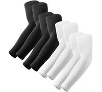 OutdoorEssentials UV Sun Protection Sleeves - Cooling Compression Sleeve - Sports UV Arm Warmers for Men and Women, 4 pairs: 2 pairs black, 2 pairs white, One size