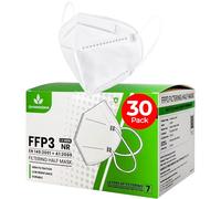 OutdoorGems FFP3 Face Masks Pack of 30 - UK Certified EN149:2001+A1:2009, 7 Layer Disposable Protective Dust Masks ≥99% Filtration, Individually Wrapped, Ideal for Work, Sanding, Travel & Construction