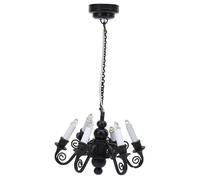 outdoorm 1:12 Dollhouse Chandelier Lighting 6 Heads Hanging Decoration Miniature Dollhouse Ceiling Light (Black)