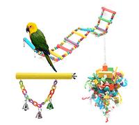 outdoorm 3PCS Bird Hanging Colorful Blocks String Frosted Rod Ladder Swing Parrot Biting Chewing Toy Cage Accessory
