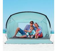OutdoorMaster Beach Tent for 3-4 Person - Easy Setup and Portable Beach Shade Sun Shelter Canopy with UPF 50+ UV Protection Removable Skylight Family Size - Light Green