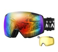 OutdoorMaster Heron Ski Goggles with 2 Lens, Frameless, Magnetic Interchangeable HD Toric Lens, OTG Snowboard Goggles(BlackFrame RevoColorful Vlt 15% + YellowLens)