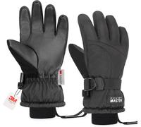 OutdoorMaster Kids Ski Snow Gloves, 3M Thinsulate Winter Windproof Waterproof Thermal Gloves for Boys & Girls, Fits Youth Winter Sports, Skiing, Snowboard Black L