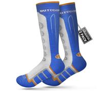 OutdoorMaster Kids Ski Socks, 2 Pack Merino Wool Winter Compression Thermal Socks, Over The Calf Non-Slip Cuff for Skiing, Snowboarding, Skating