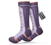 OutdoorMaster Kids Ski Socks, 2 Pack Merino Wool Winter Compression Thermal Socks, Over The Calf Non-Slip Cuff for Skiing, Snowboarding, Skating