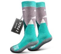 OutdoorMaster Kids Ski Socks - Merino Wool Ski Snowboard Socks, Kids Thermal Socks with OTC Design,Knee High Warm Socks for Outdoor Winter Sports- 2 Pairs