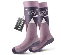 OutdoorMaster Kids Ski Socks - Merino Wool Ski Snowboard Socks, Kids Thermal Socks with OTC Design w/Non-Slip Cuff,Knee High Warm Socks for Cold Weather,Outdoor Winter Sports- 2 Pairs