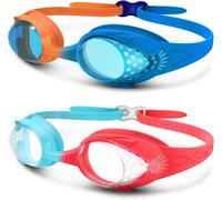 OutdoorMaster Kids Swim Goggles 2 Pack - Quick Adjustable Strap Swimming Goggles for Kids, Orange&Blue+Blue&Red