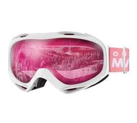 OutdoorMaster OTG Ski Goggles - Over Glasses Ski/Snowboard Goggles for Men, Women & Youth - 100% UV Protection (White Frame + VLT 46% Pink Lens)