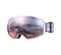 OutdoorMaster PRO Ski Goggles PRO for Men & Women-White Frame Light RoseRed Lens with Silver VLT15%