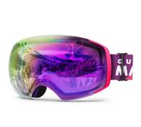 OutdoorMaster Ski Goggles PRO - Frameless, Interchangeable Lens 100% UV400 Protection Snow Goggles for Men & Women (Pink Frame, Purple Revo Red Lens VLT 45%)