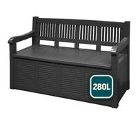 OutdoorOasis Outdoor Storage Bench 280L (Grey) - Weather Resistant Garden Storage Box and Comfortable Outdoor Seating - Lockable Lid with Ventilation for Cushions & Tools
