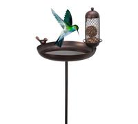 Outdoors Metal Bird Bath, Vintage Design, 12.2x11.42x46.85 Inches Stable Stake Support, Standing Bowl Feeder, Rust-Proof Finish, Quality Yard Decor, Ideal for Garden Outdoor Spaces