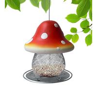 Outdoors Solar Bird Feeders - 3.5 Lbs Capacity Metal Balcony Hummingbird Bird Feeder | Resin Mushroom Figurine with Automatic Color Changing for Outdoor Décor, Yellow, White