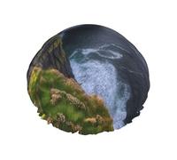 Outdoors The Cliffs Shower Cap for Women Men Double Layer Waterproof Bath Cap Elastic Reusable Shower Hat Bath Hair Wrap Hat Washable Shower Bonnet for Long Hair, Braids Color391