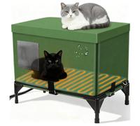 Outdoors Weatherproof Cats House, Heated Cat House for Outside with Escape Hatch, Foldable Cats Shelter, Elevated Insulated Cat Shelter for Winter with Escape Door for Strays Feral Barn Cats