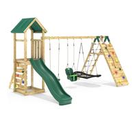 OutdoorToys Challenge Wooden Climbing Frame with Swings, Slide & Climbing wall in Green OutdoorToys Green