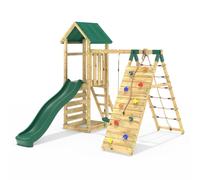 OutdoorToys Challenge Wooden Climbing Frame with Swings, Slide & Climbing wall in Green OutdoorToys Green