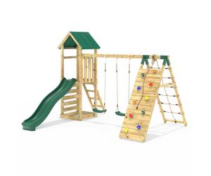 OutdoorToys Challenge Wooden Climbing Frame with Swings, Slide & Climbing wall in Green OutdoorToys Green