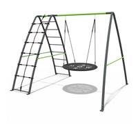 OutdoorToys Children's Single Metal Swing Set with Nest Swing & Climbing Wall in Grey OutdoorToys Grey