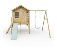ClassicPlay Premium 5ft Playhouse on Deck with Single Swing and Slide Ice Blue
