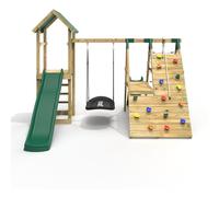 Rebo Wooden Garden Climbing Frame With Swings, 6+8Ft Slides & Climbing Wall For Kids - Crestone