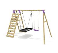 OutdoorToys Double Garden Swing Set with Climbing Wall for Kids - Sage Purple OutdoorToys Purple