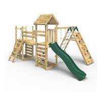 OutdoorToys Double Garden Tower Climbing Frame with Flexible Bridge, Swing & Slide for Kids - Bear in Beige OutdoorToys Beige