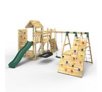 (Montana) Rebo Double Tower Climbing Frame with Flexible Bridge, Swing & Slide