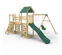 OutdoorToys Double Tower Climbing Frame with Flexible Bridge, Swing & Slide - Rainier in Beige OutdoorToys Beige