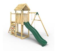 Rebo® Extended Tower Wooden Climbing Frame with Swings and Slide - Rushmore | OutdoorToys | Kids' Outdoor Wooden Garden Play Equipment, Children's Jungle Gym