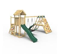 Rebo® Extended Tower Wooden Climbing Frame with Swings and Slide - San Luis | OutdoorToys | Kids' Outdoor Wooden Garden Play Equipment, Children's Jungle Gym