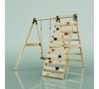 Rebo Glide Wooden Single Swing Set with Climbing Wall and Swing Seat - Lavender (Navy Blue Baby Swing) | OutdoorToys | Kids Outdoor Wooden Play Equipment for Gardens, Frame & Accessories Included