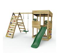 OutdoorToys Lookout Tower Playhouse with Swing & Climbing Wall plus 6ft Slide - Crest in Green OutdoorToys Green