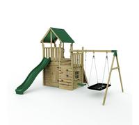 OutdoorToys Modular Wooden Climbing Frame Adventure Playset - M8 plus Ramp & Double Swing in Brown OutdoorToys Brown