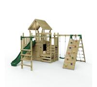 OutdoorToys Wooden Climbing Frame with Swing, Den, Climbing Wall, Monkey Bars & Slide in Brown OutdoorToys Brown