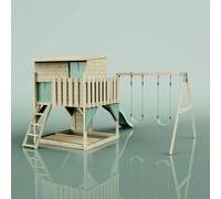 Polarplay Climbing Platform And Playhouse With Double Swing - Nils With Trapeze Mint Green