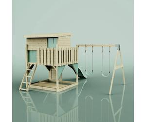 OutdoorToys PolarPlay Climbing Platform & Playhouse with Double Swing for Kids - Nils with Trapeze Mint Green OutdoorToys Green