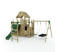 OutdoorToys Wooden Climbing Frame with Double Swing, Monkey Bars, Secret Den & Slide in Brown OutdoorToys Brown